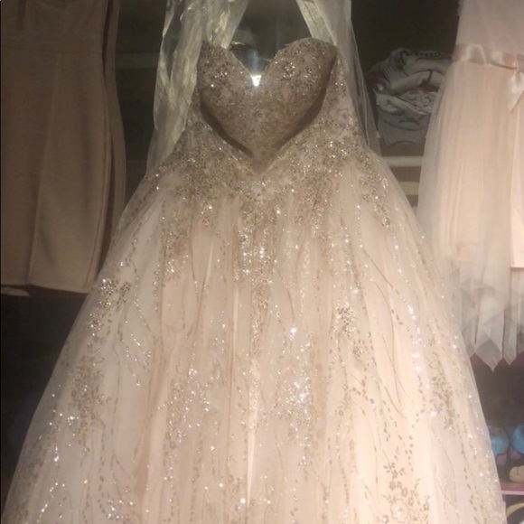 Blush quinceañera dress with gold accents - Picture 2 of 3